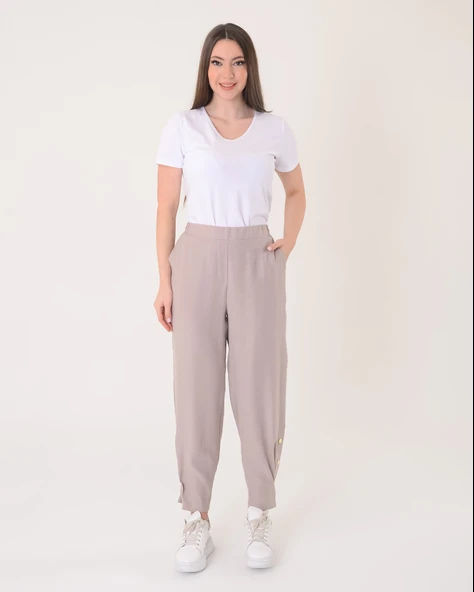 Vedi Minimalist V Yaka Kısa Kol Kadın Tişört - Günlük Kullanım - 3