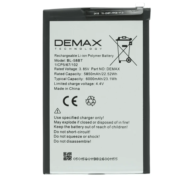 Demax Tecno Pova Güçlendirilmiş Batarya BL-58BT ürün görseli