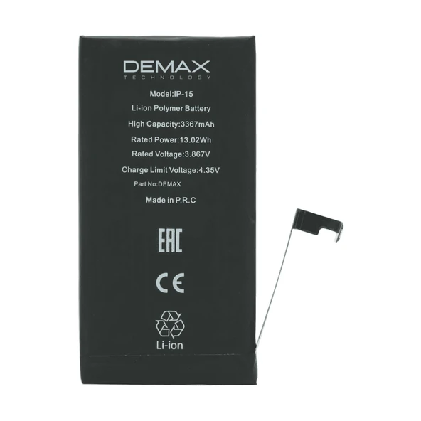 Demax İphone 15 Güçlendirilmiş Yüksek Kapasiteli Batarya 3367 mAh ürün görseli