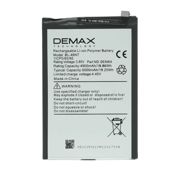 Demax Tecno Spark 10 Güçlendirilmiş Batarya BL-49NT ürün görseli