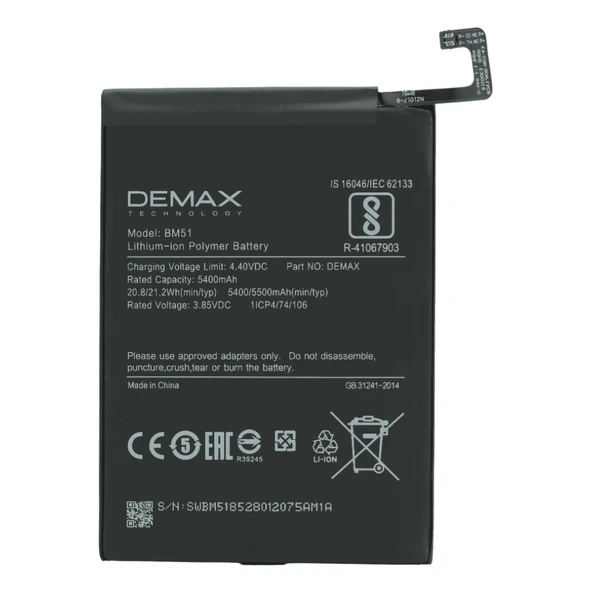 Demax Xiaomi Mi Max 3 Güçlendirilmiş Batarya BM51 ürün görseli