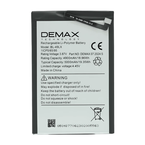 Demax Infinix Hot 20 Güçlendirilmiş Batarya BL-49LX ürün görseli