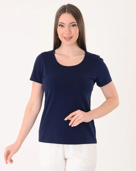 Vedi Kadın Kısa Kol Yuvarlak Yaka Minimalist T-Shirt - Günlük Kullanım