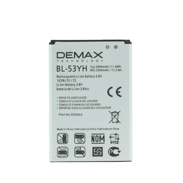 Demax LG G3-D855 D690 Güçlendirilmiş Batarya BL-53YH - Resim 3
