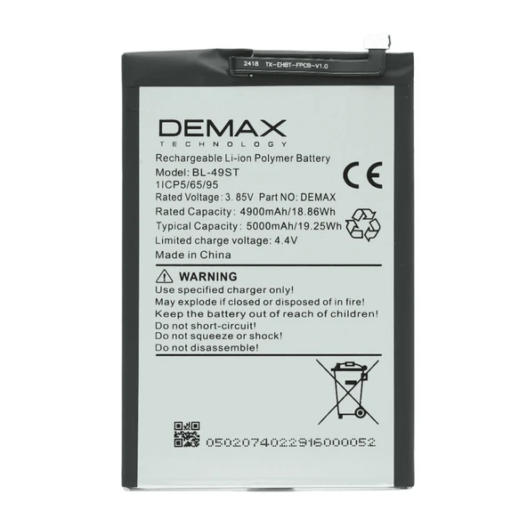 Demax Tecno Spark 20 Güçlendirilmiş Batarya BL-49ST