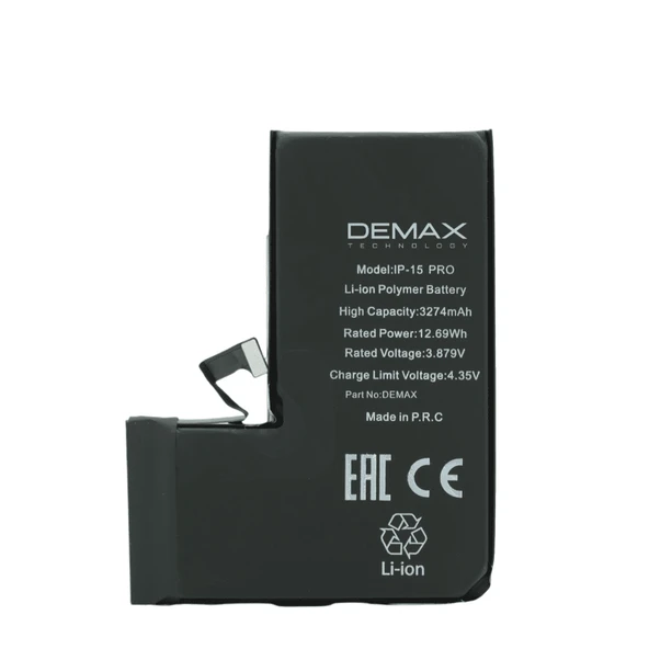 Demax İphone 15 Pro Güçlendirilmiş Yüksek Kapasiteli Batarya 3274 mAh ürün görseli