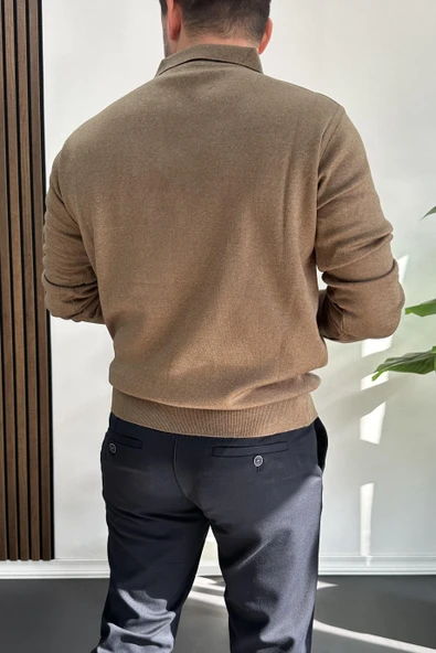 Erkek Düğmeli Polo Yaka Kazak Kahverengi Edw231 - 3