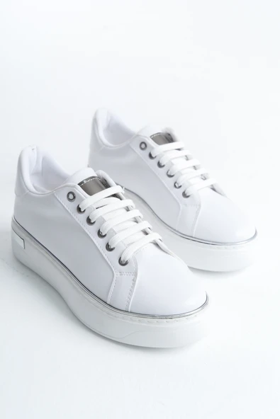 MINA Beyaz Gümüş Bağcıklı Ortopedik Taban Kadın Sneaker Spor Ayakkabı - 4