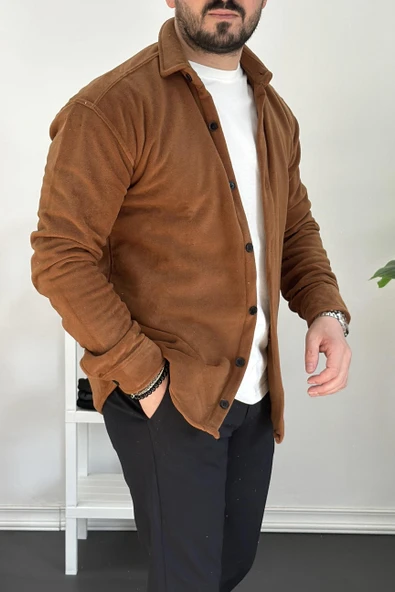 Erkek Slim Fit Polar Gömlek Kahverengi Edw228 - 2