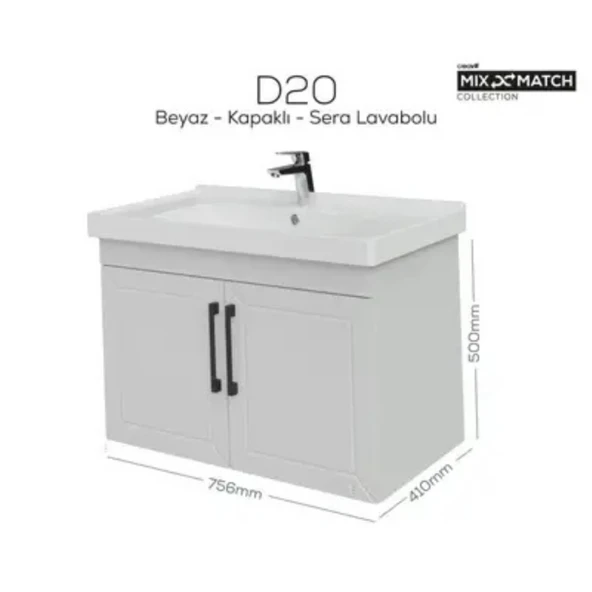 D20 Kapaklı Lavabo Dolabı Beyaz