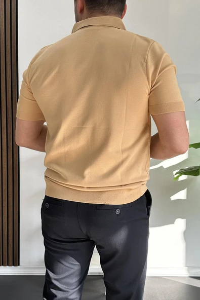 Erkek Açık Yaka Çizgli Tişört Sarı Edw236 - Resim 4