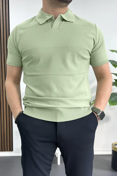 Erkek Açık Yaka Bloklu Tişört Yeşil Edw237 ürün görseli