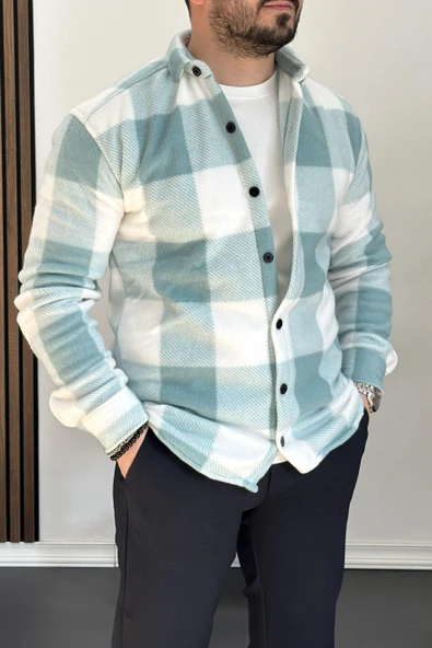 Erkek Slim Fit Polar Gömlek Yeşil Edw227 - 2