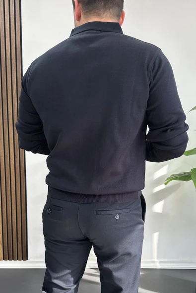 Erkek Düğmeli Polo Yaka Kazak Lacivert Edw231 - 4