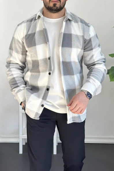 Erkek Slim Fit Polar Gömlek Gri Edw227