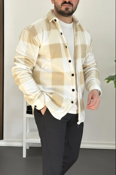 Erkek Slim Fit Polar Gömlek Krem Edw227 - 2