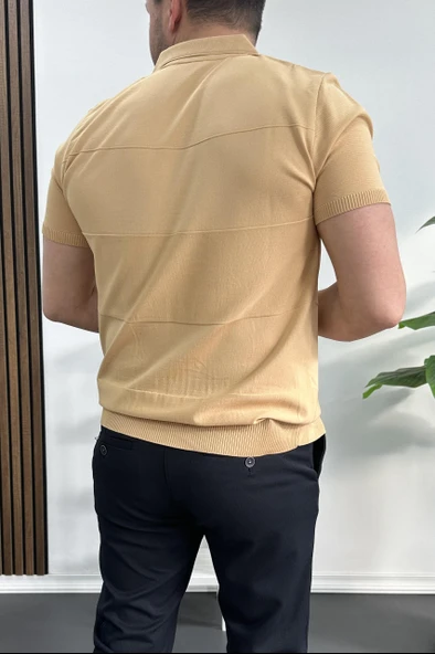 Erkek Açık Yaka Bloklu Tişört Sarı Edw237 - 3