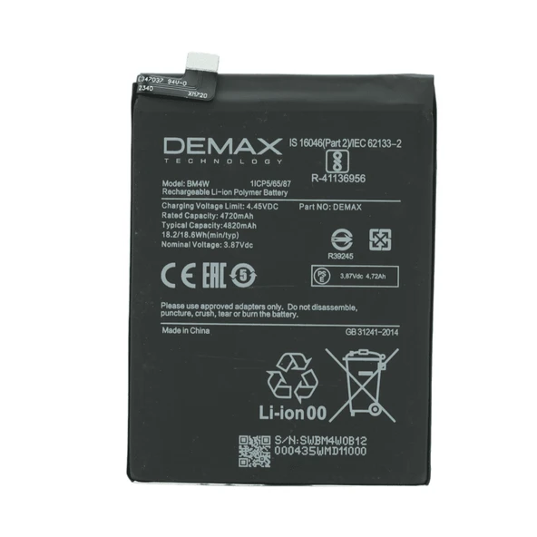 Demax Xiaomi Mi Note 10 Lite Güçlendirilmiş Batarya BM4W ürün görseli