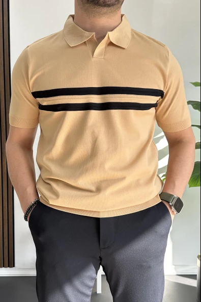 Erkek Açık Yaka Çizgli Tişört Sarı Edw236 ürün görseli