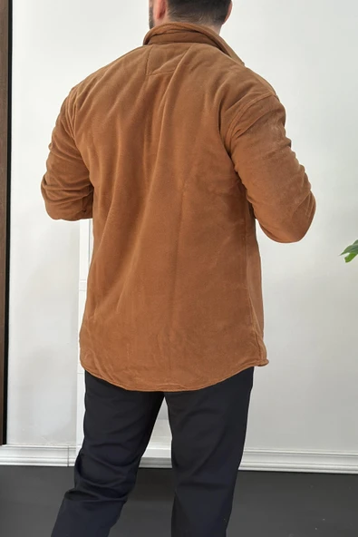 Erkek Slim Fit Polar Gömlek Kahverengi Edw228 - 3