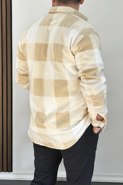 Erkek Slim Fit Polar Gömlek Krem Edw227 - 3