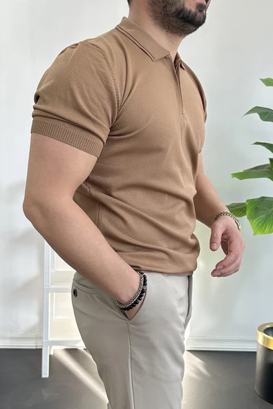 Erkek Polo Yaka Tişört Kahverengi Edw261 - Resim 3