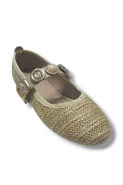 Markopark 154-25 Hasır Örgülü İnci Tokalı Kadın Babet