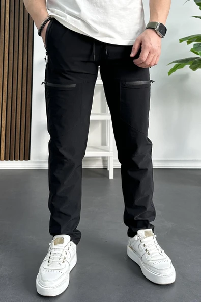 Erkek Slim Fit Cepli Paraşüt Pantolon Siyah Edw240