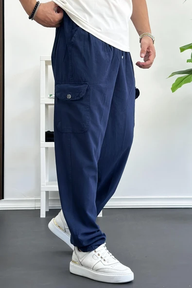 Erkek Baggy Kalıp Kargo Cepli Pantolon Lacivert Edw131 - 2