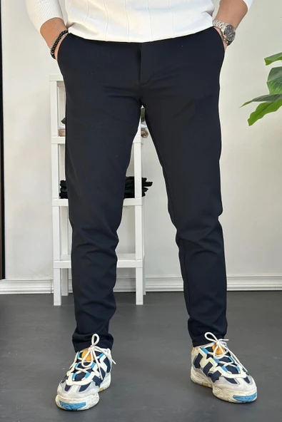 Erkek Beli Düğmeli Dar Paça Jogger Pantolon Lacivert Edw224 - 2