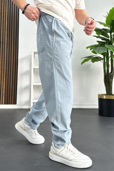 Erkek Baggy Kalıp Pantolon Açık Mavi Edw130 - 2