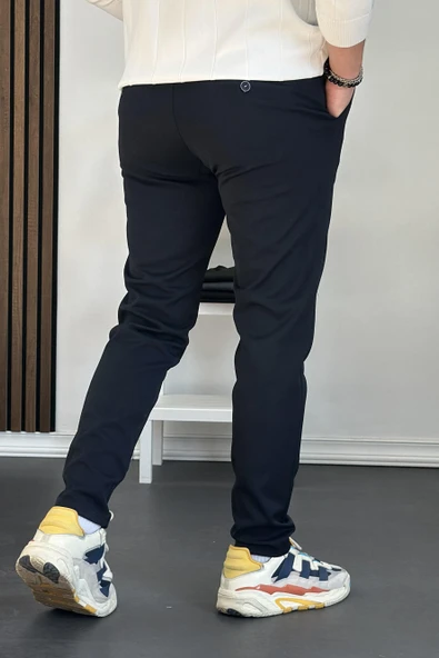 Erkek Beli Düğmeli Dar Paça Jogger Pantolon Lacivert Edw224 - 4