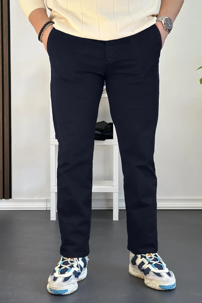 Erkek Pamuklu Chino Pantolon Standart Kalıp Lacivert Edw225 ürün görseli