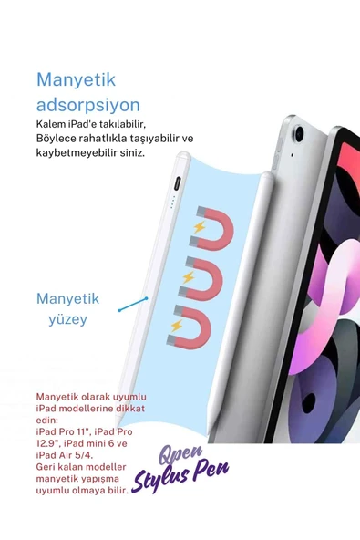 iPad Stylus Kalem Avuç İçi Reddetme ve Eğim Hassasiyetli Dokunmatik iPad Tablet Kalemi - Resim 3