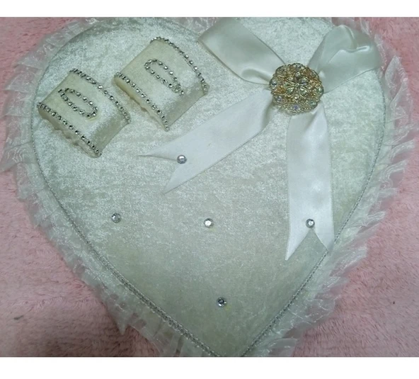 Söz Nişan Tepsisi Ahşap kadife kaplama yüzüklük kalp beyaz/ gümüş - 2