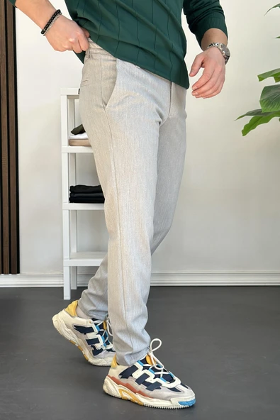 Erkek Beli Düğmeli Dar Paça Jogger Pantolon Gri Edw224 - 2
