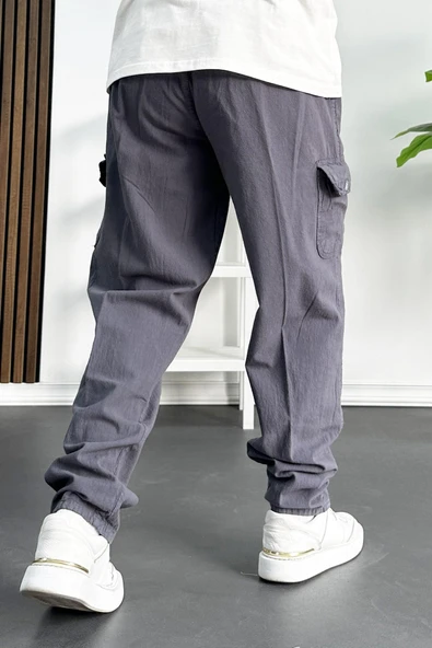 Erkek Baggy Kalıp Kargo Cepli Pantolon Füme Edw131 - 3