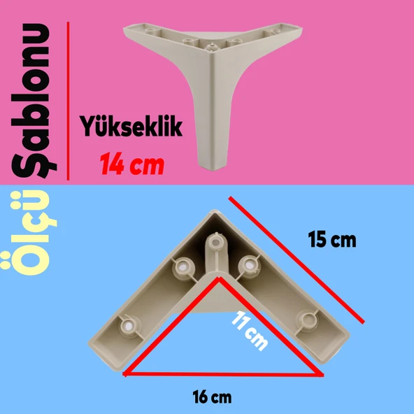 Sedef Lüks Mobilya Kanepe Sehpa Tv Ünitesi Koltuk Ayağı 14 Cm Krem Baza Ayakları 4 ADET - Resim 3