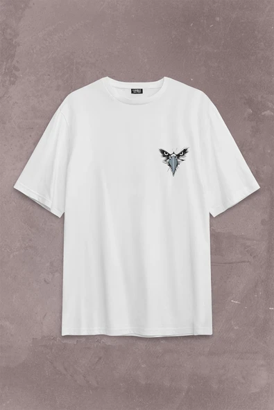 Beyaz Unisex Oversize T-shirt Kargalar Sürüyle Kartallar Yalnız Uçar Sırt Ön Baskılı Tişört