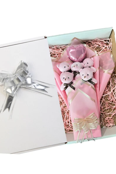 Sole Sevgiliye Özel Pembe Konsept Balonlu Romantik Peluş Ayıcık Buketi - 8