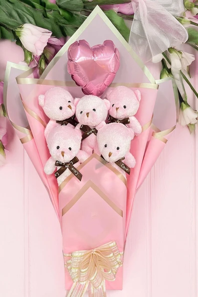Sole Sevgiliye Led ıŞIKLI Özel Pembe Konsept Balonlu Romantik Peluş Ayıcık Buketi - 2