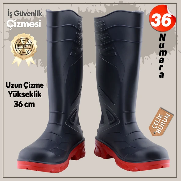 Uzun Çizme İş Güvenlik Çizmesi Numara 36 İnşaat Tarım Bahçe Kimya Petrol Çiftilik Gaz 36 cm