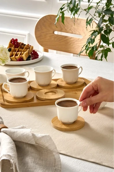 Karaca Bambu Tepsili 6 Kişilik Kahve Fincanı 90 Ml