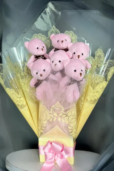 Sole Sevgiliye Özel: Romantik Dantelli Konsept Pembe Peluş Ayıcık Buketi - 3