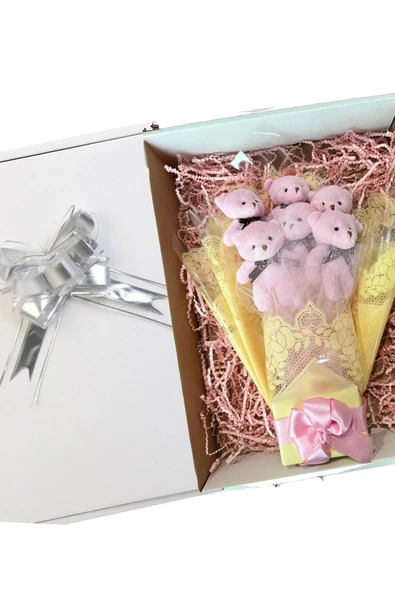 Sole Sevgiliye Özel: Romantik Dantelli Konsept Pembe Peluş Ayıcık Buketi - 2