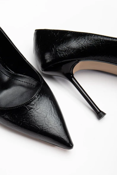 Dorethy Kadın Topuklu Ayakkabı Siyah Parlak Cilt Stiletto - Resim 3