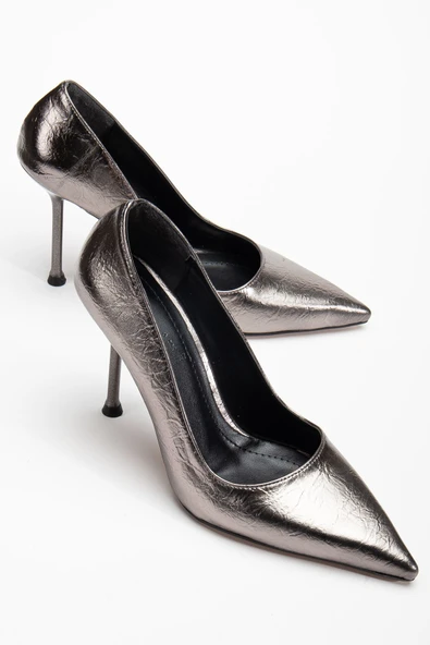 Dorethy Kadın Topuklu Ayakkabı Platin Parlak Cilt Stiletto - 1
