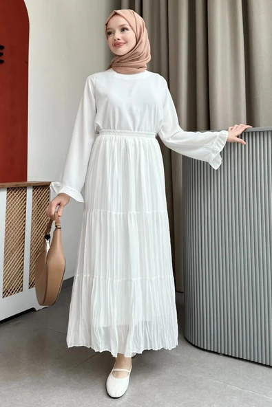 KADIN ŞİFON ASTARLI PİLİSELİ ETEK