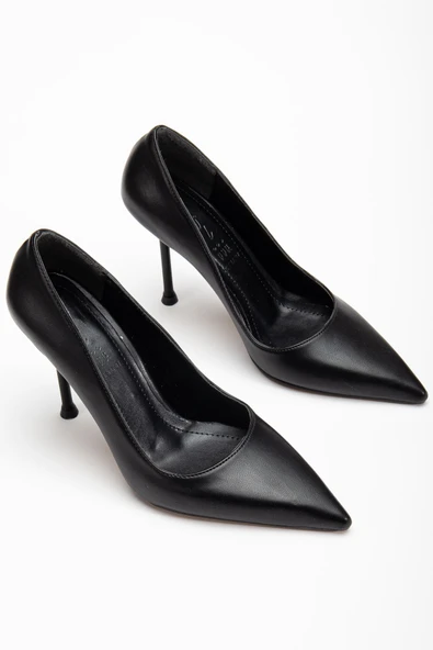 Dorethy Kadın Topuklu Ayakkabı Siyah Cilt Stiletto - Resim 3