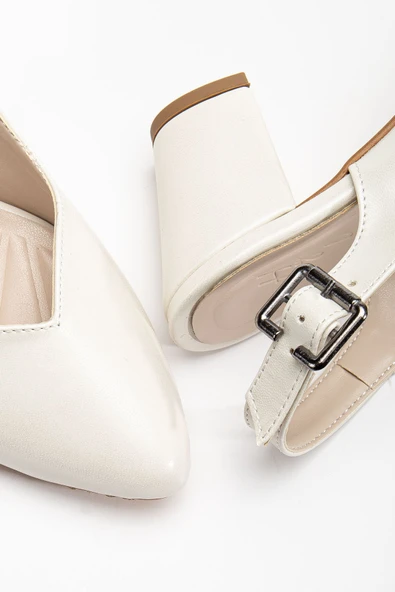 Milika Beyaz Sedef Cilt Sivri Burunlu Topuklu Kadın Ayakkabı - Resim 4